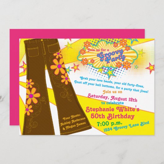 70s Thema Groovy Bell Bottoms 50ste Verjaardagsfee Kaart (Voorkant / Achterkant)