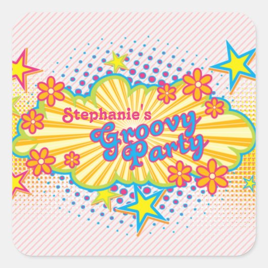 70s Thema Groovy Flower Power gepersonaliseerde pa Vierkante Sticker (Voorkant)
