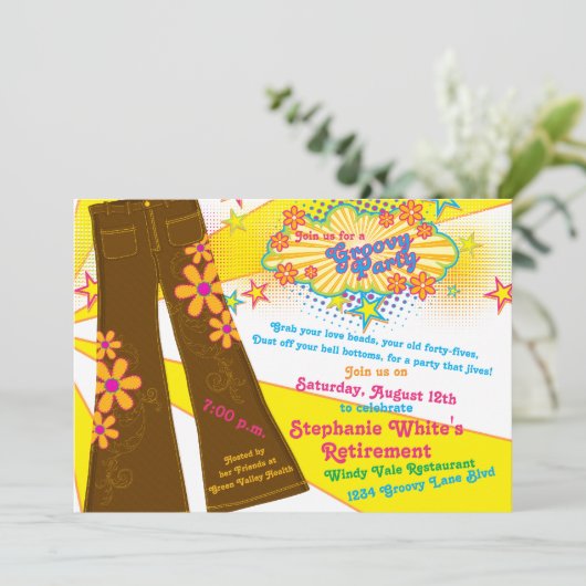 70s Theme Groovy Bell Bottoms Retirement Party Kaart (Staand voorkant)