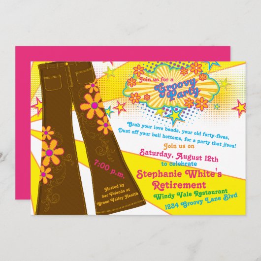 70s Theme Groovy Bell Bottoms Retirement Party Kaart (Voorkant / Achterkant)