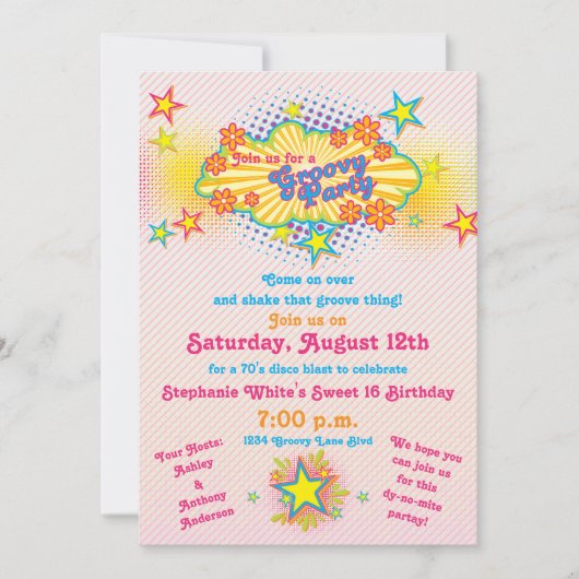 70s Theme Groovy Disco Sweet 16 Birthday Party Kaart (Voorkant)