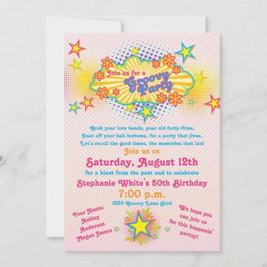 70s Theme Groovy Flower Power 50th Birthday Party Kaart (Voorkant)