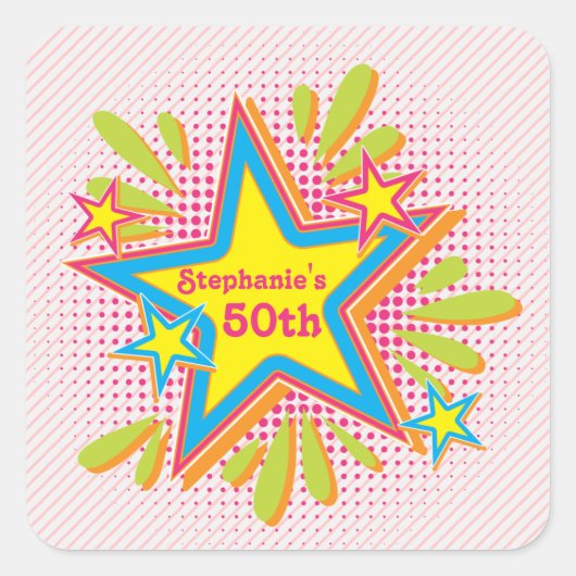 70s Theme Groovy Flower Power 50th Birthday Party Vierkante Sticker (Voorkant)