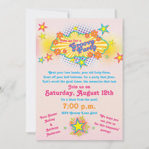 70s Theme Groovy Flower Power Party Invitation Kaart