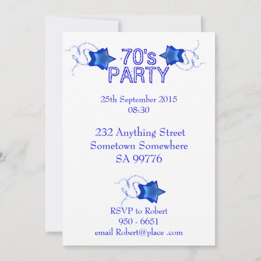 70s uitnodiging met discobal en regenboog van ster (Achterkant)