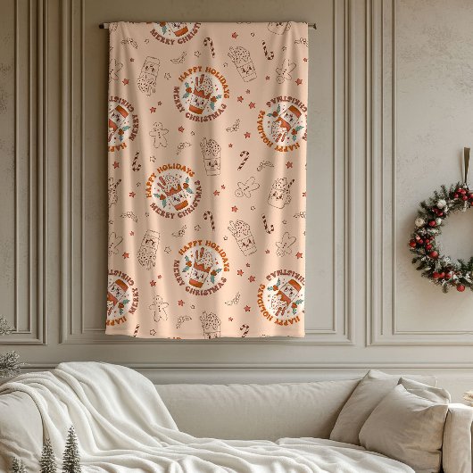 70s Vibe Blanket Groovy Pastel Christmas Accent Fleece Deken