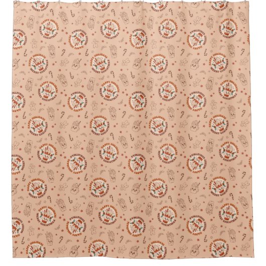 70s Vibe Curtain Funky Pastel Christmas Design Douchegordijn (Voorkant)