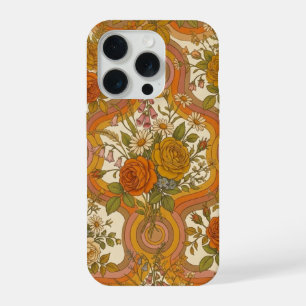 70s Vintage Retro Bloemmotief Warme Aardse Botan iPhone 15 Pro Case
