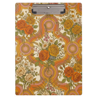 70s Vintage Retro Bloemmotief | Warme Aardse Botan Klembord