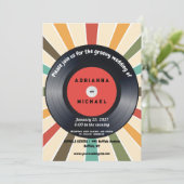 70s Vinyl Record Nostalgie Bruiloft uitnodiging (Staand voorkant)