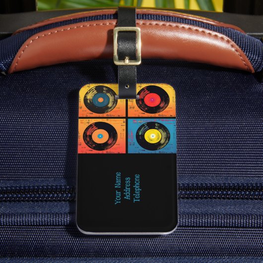 70s Vinyl Record Patroon Retro Bagagelabel (Voorkant Insitu 2)