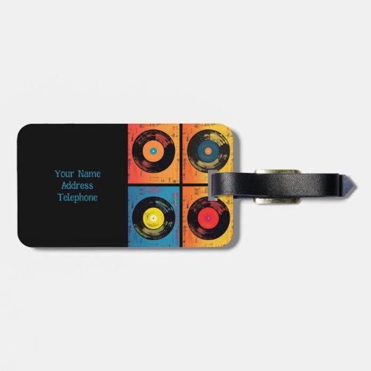 70s Vinyl Record Patroon Retro Bagagelabel (Achterkant horizontaal)