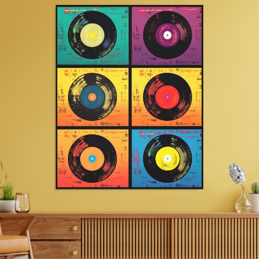 70s Vinyl Record Patroon Retro Canvas Afdruk (Insitu (Woonkamer))
