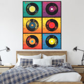 70s Vinyl Record Patroon Retro Canvas Afdruk (Insitu (Slaapkamer))
