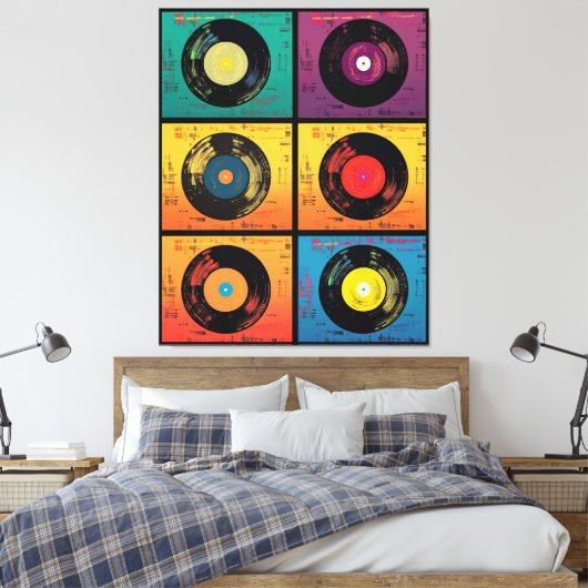 70s Vinyl Record Patroon Retro Canvas Afdruk (Insitu (Slaapkamer))