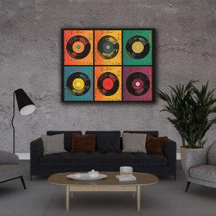 70s Vinyl Record Patroon Retro Canvas Afdruk