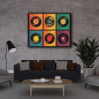 70s Vinyl Record Patroon Retro Canvas Afdruk