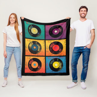 70s Vinyl Record Patroon Retro Fleece Deken