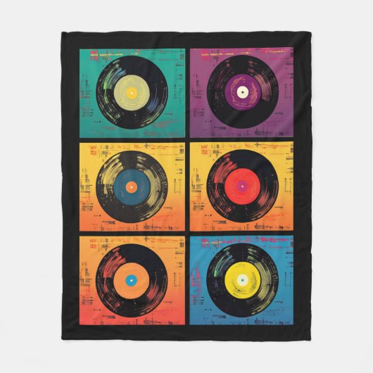70s Vinyl Record Patroon Retro Fleece Deken (Voorkant)