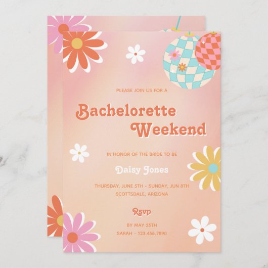 70's Vloeiend vermogen Disco Bachelorette-uitnodig Kaart (Voorkant / Achterkant)