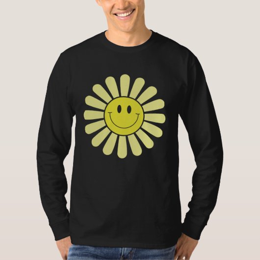 70s Yellow Smile Face Flower Happy Peace Smiling T-shirt (Voorkant)