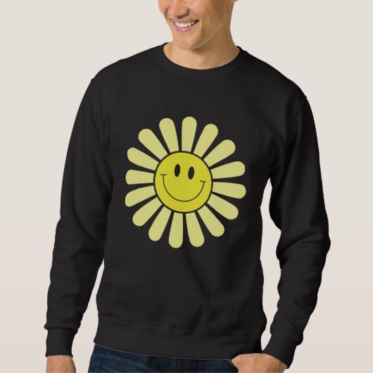 70s Yellow Smile Face Flower Happy Peace Smiling Trui (Voorkant)