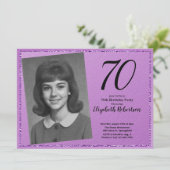 70ste aangepaste foto paars en zwart kaart (Staand voorkant)