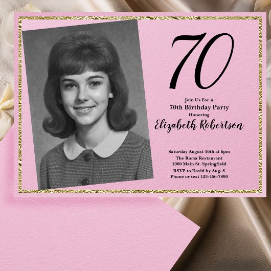 70ste aangepaste foto roze en goud kaart