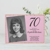 70ste aangepaste foto roze en goud kaart (Staand voorkant)