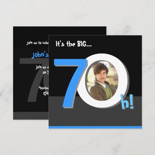 70ste Big 7Oh! Fotosjabloon Birthday Party Kaart (Voorkant / Achterkant)