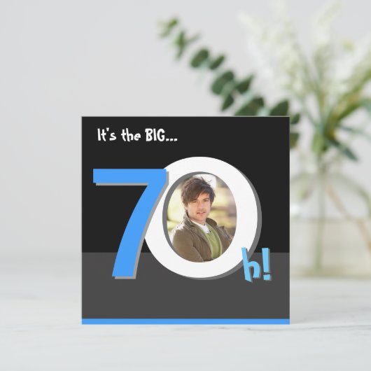 70ste Big 7Oh! Fotosjabloon Birthday Party Kaart (Staand voorkant)