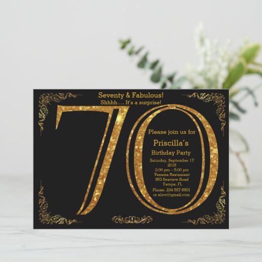 70ste, Birthday party, 70, Gatsby, zwart goud Kaart (Staand voorkant)