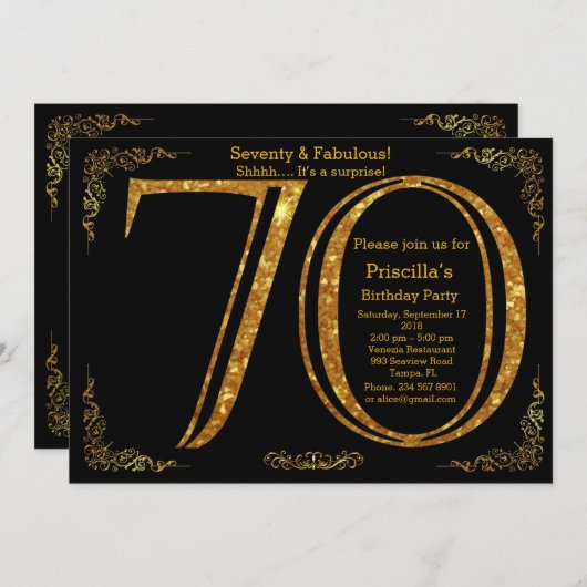 70ste, Birthday party, 70, Gatsby, zwart goud Kaart (Voorkant / Achterkant)