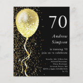 70ste | Black & Gold Verjaardag Budget Uitnodiging (Voorkant)