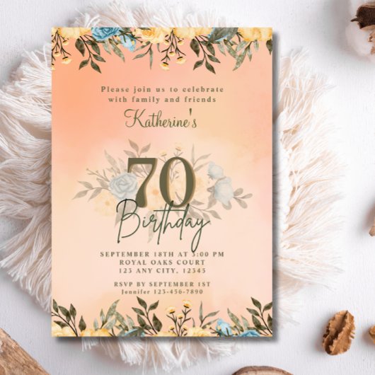 70ste bloemblaadje Boho Waterverf Verjaardag Kaart