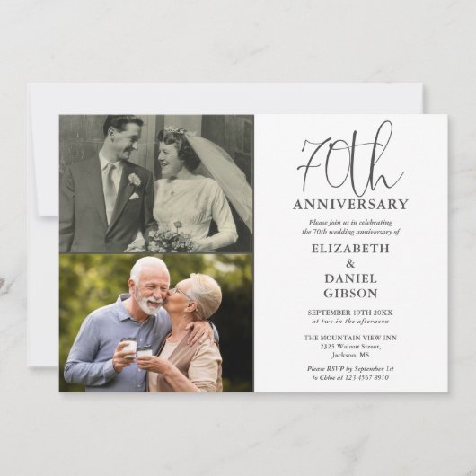 70ste bruiloft Jubileum toen en nu 2 foto Kaart (Voorkant)