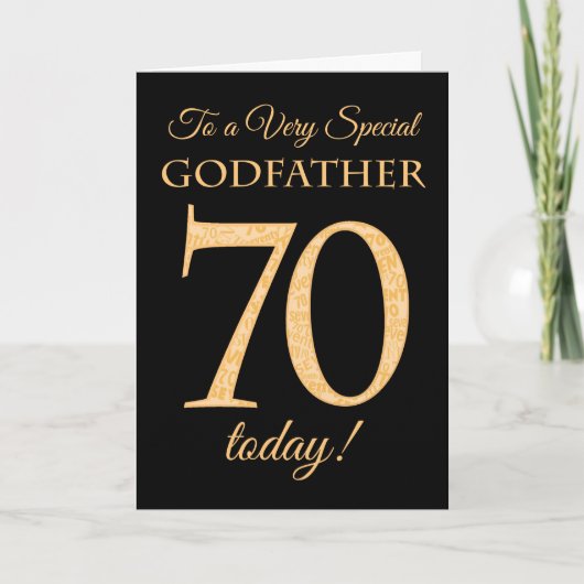 70ste Gouden Effect op Zwart, voor Godfather Birth Kaart (Voorkant)