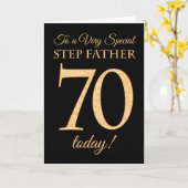 70ste Gouden Effect op Zwart, voor stiefvader Verj Kaart (Gele Bloem)