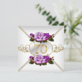 70ste Paarse Roos van de Birthday Partij White Gol Kaart (Staand voorkant)