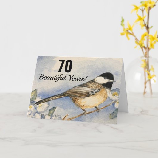 70ste Schoon Jaar Verjaardag Mees Waterverf Kaart (Gele Bloem)