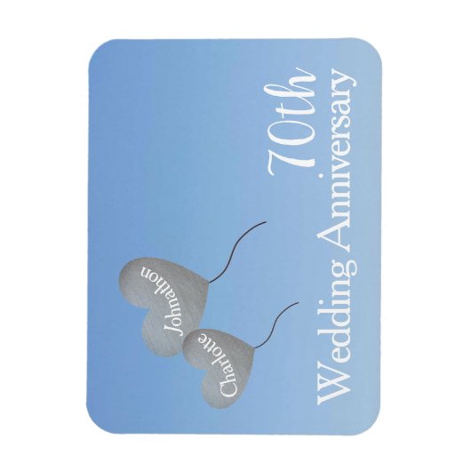 70ste trouwdag met platina hartballonnen magneet (Verticaal)