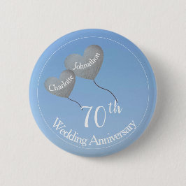 70ste trouwdag met platina hartballonnen ronde button 5,7 cm