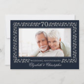 70ste trouwjubileum Navyblauw Zilver Foto Kaart (Voorkant)
