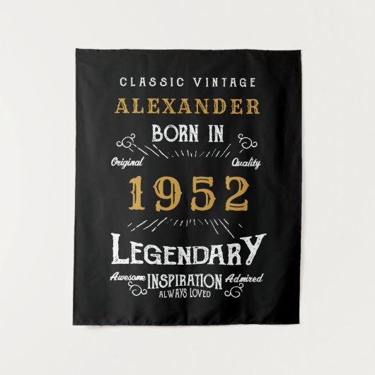 70ste verjaardag 1952 Voeg naam toe Zwart Goud Leg Wandkleed (Voorkant)