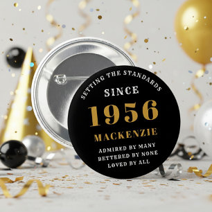 70ste verjaardag 1956 Elegante Chique Zwart Goud Ronde Button 5,7 Cm