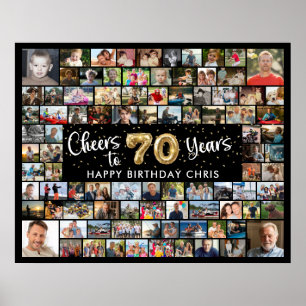 70ste verjaardag 92 foto's Zwart Goud Proost op ja Poster