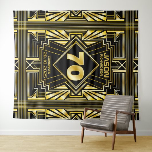 70ste verjaardag Art Deco Goud Zwart Great Gatsby Wandkleed (In Situ (horizontaal))
