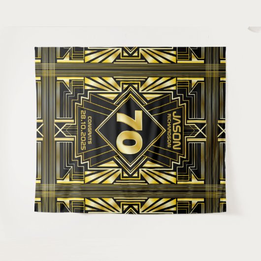 70ste verjaardag Art Deco Goud Zwart Great Gatsby Wandkleed (Voorkant (horizontaal))