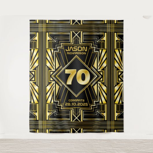 70ste verjaardag Art Deco Goud Zwart Great Gatsby Wandkleed (Voorkant)