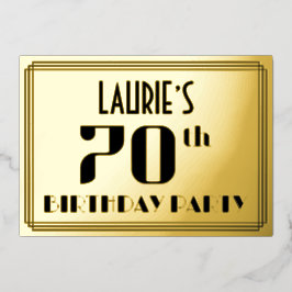 70ste verjaardag: Art Deco Kijk "70" en naam Folie Uitnodiging